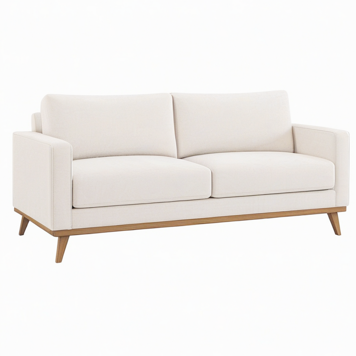 Canapé 2 places 170 cm en tissu crème avec pieds en bois style contemporain