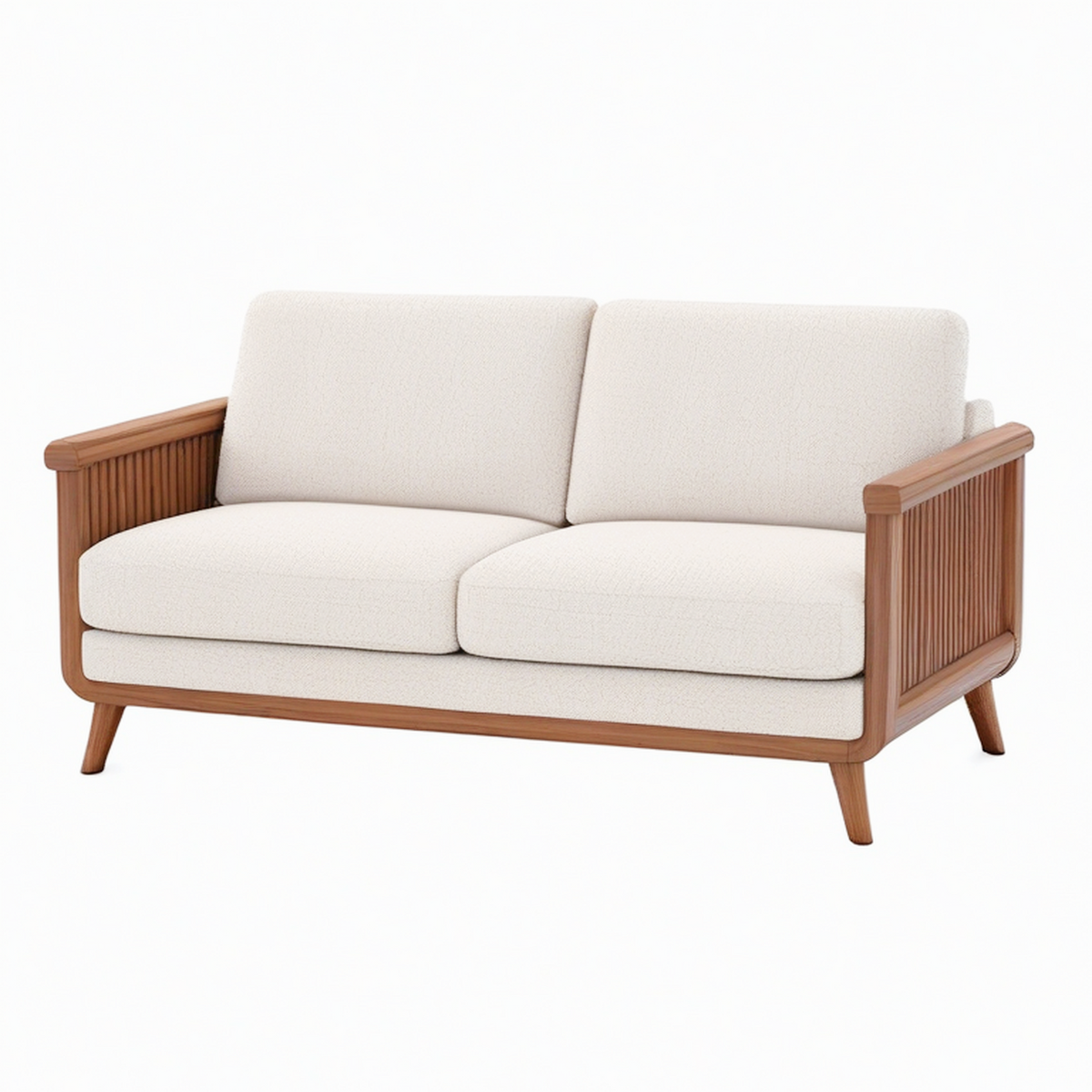 Canapé 2 places 150 x 80 x 80 cm en bois et tissu beige style scandinave