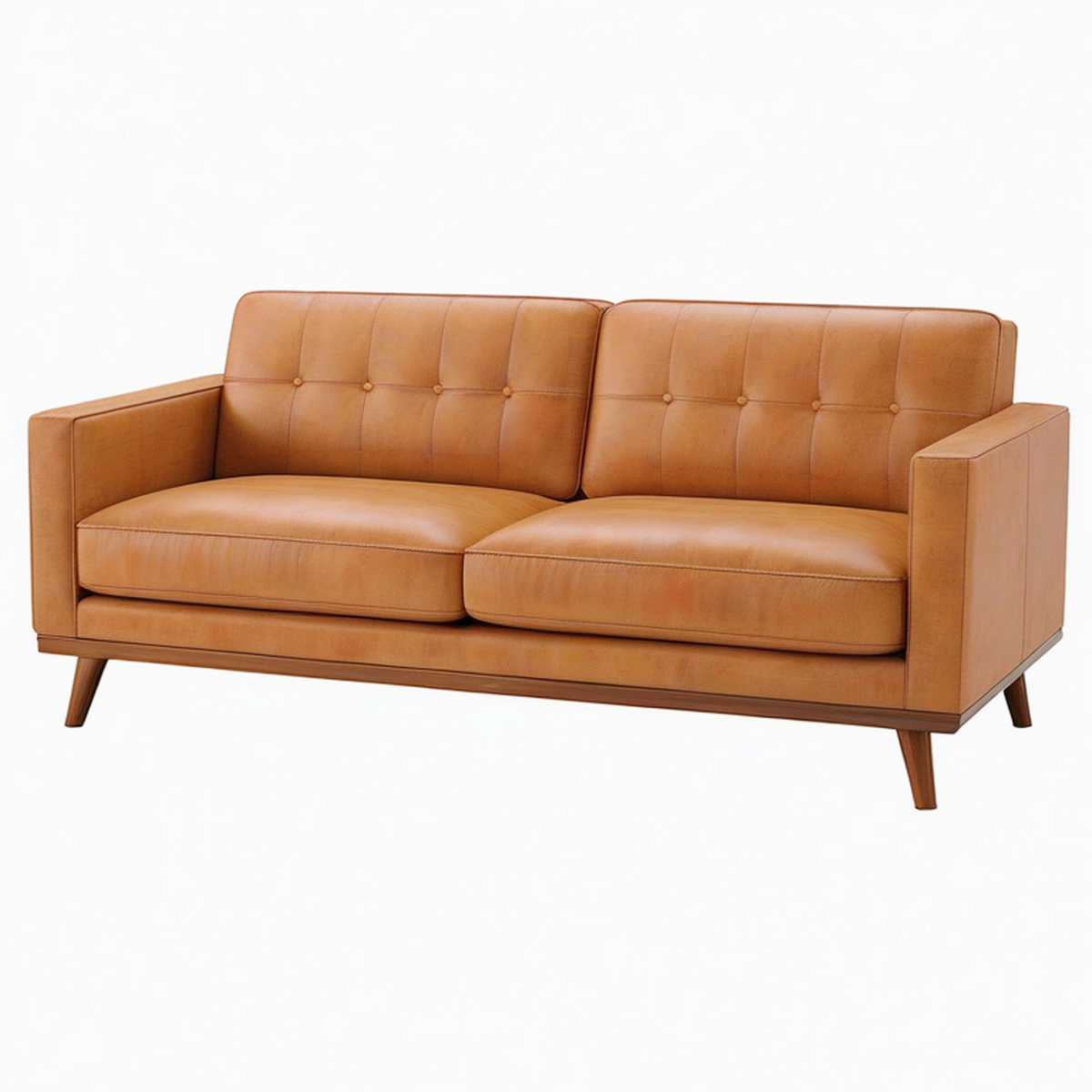 Canapé 2 places 160 cm aspect cuir camel style mid-century