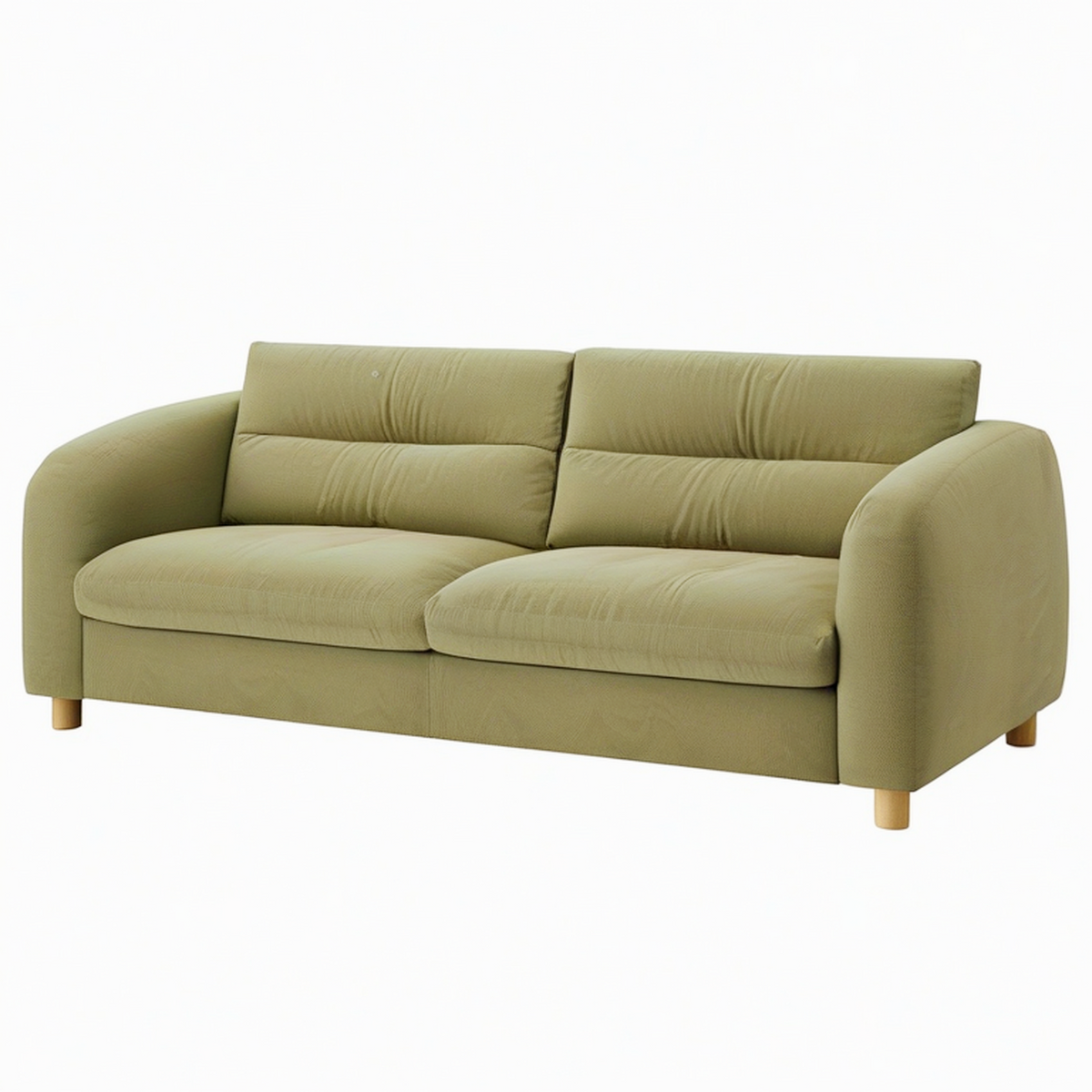 Canapé 2 places 180 x 90 x 85 cm en tissu vert kaki avec pieds en bois style contemporain