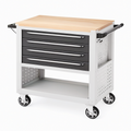 Chariot d'atelier 115 x 55 x 95 cm en acier gris avec plan de travail en bois et 4 tiroirs