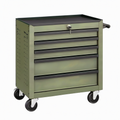 Servante d'atelier 77 x 46 x 97 cm en acier vert olive à 5 tiroirs verrouillable mobile