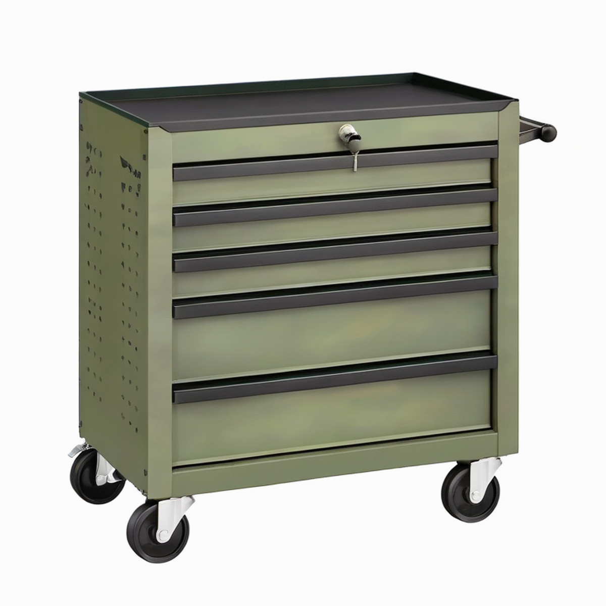 Servante d'atelier 77 x 46 x 97 cm en acier vert olive à 5 tiroirs verrouillable mobile