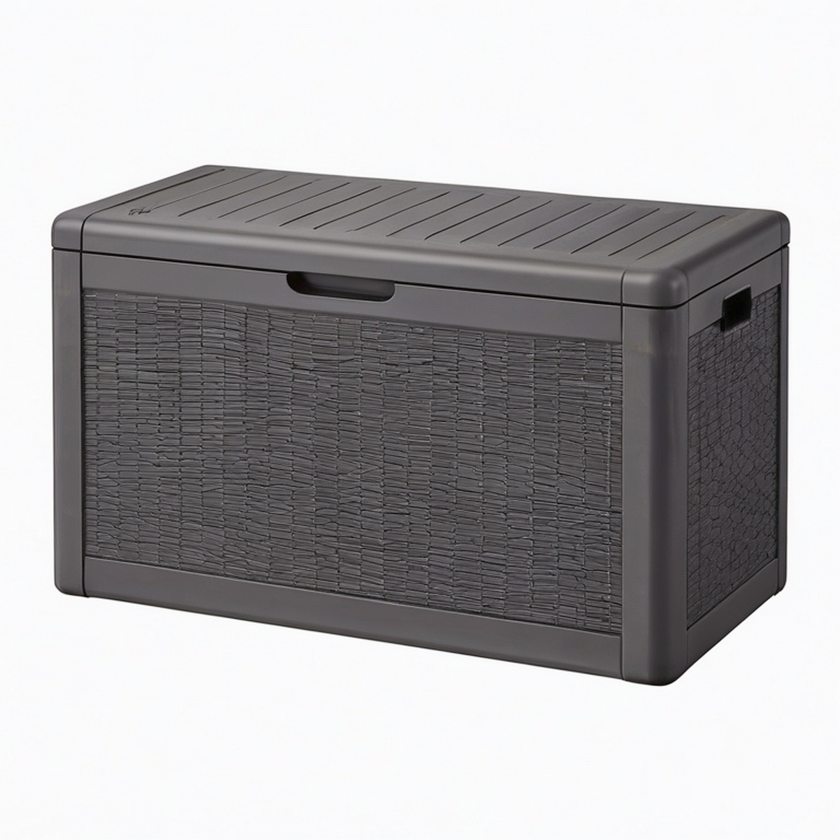 Coffre de rangement extérieur 120 x 56 x 63 cm plastique anthracite tressé à couvercle