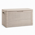 Coffre de rangement 120 x 60 x 63 cm en résine beige tressée pour extérieur avec couvercle