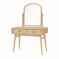 Coiffeuse 80 x 40 x 140 cm en bois clair et cannage avec miroir orientable et 2 tiroirs