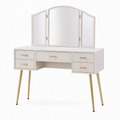 Coiffeuse 120 x 45 x 145 cm en panneaux de bois beige avec miroir triptyque et tiroirs style contemporain