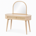 Coiffeuse 100 x 45 x 150 cm en bois naturel avec miroir et tiroir en cannage