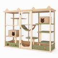 Enclos pour chats 180 x 90 x 180 cm en bois naturel vert avec plateformes griffoirs et niches