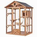 Enclos extérieur pour chat 120 x 80 x 180 cm en bois marron avec grillage et abri