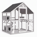 Enclos extérieur pour chat 180 x 90 x 180 cm en bois gris avec grillage et toit incliné