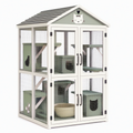 Enclos pour chat 100 x 70 x 160 cm en bois vert et blanc avec grillage et plateformes