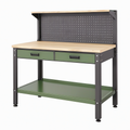 Établi d'atelier 120 x 60 x 140 cm acier noir vert plateau aspect bois avec panneau perforé et tiroirs